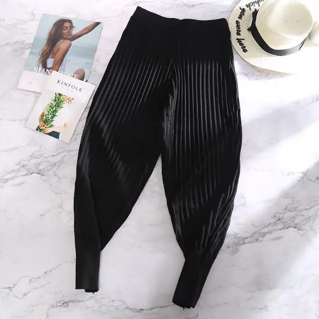 Autumn Knitted Harem Pants Women's Small Feet Ninth Pants Winter Black - Shop at LoveMi