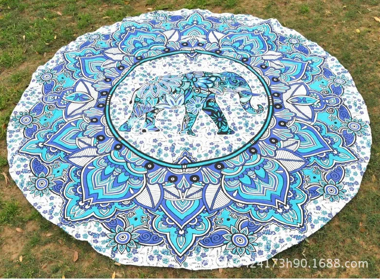 Elephant Totem Round Beach Towel - Blue