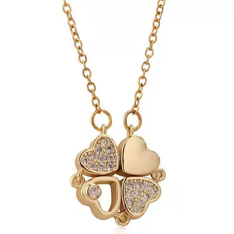 New Titanium Steel Four-leaf Clover Necklace Female Love Heart-shaped Clavicle Chain