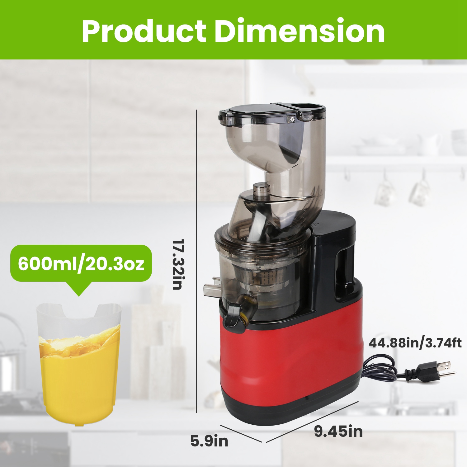 1Pc Cold Press Juicer Machine 300W Electric Slow Masticating Juicer For Whole Vegetable And Fruit With Reverse Function 2 Containers Cleaning Brush Clear Marks Easy Cleaning Fedex Shipping — foto 8