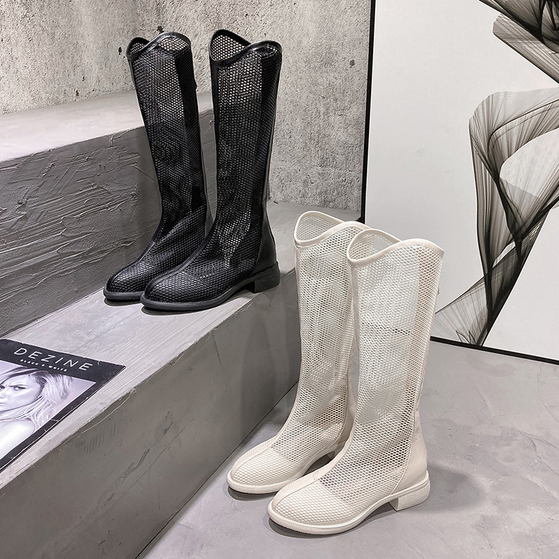 Hollow And Breathable Toe Thick Heel Ankle Boots