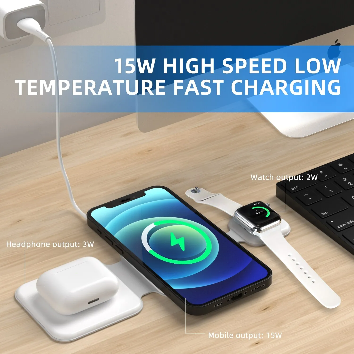 3 In 1 Magnetic Foldable Wireless Charger Charging Station Multi-device Folding Cell Phone Wireless Charger Gadgets – image 3