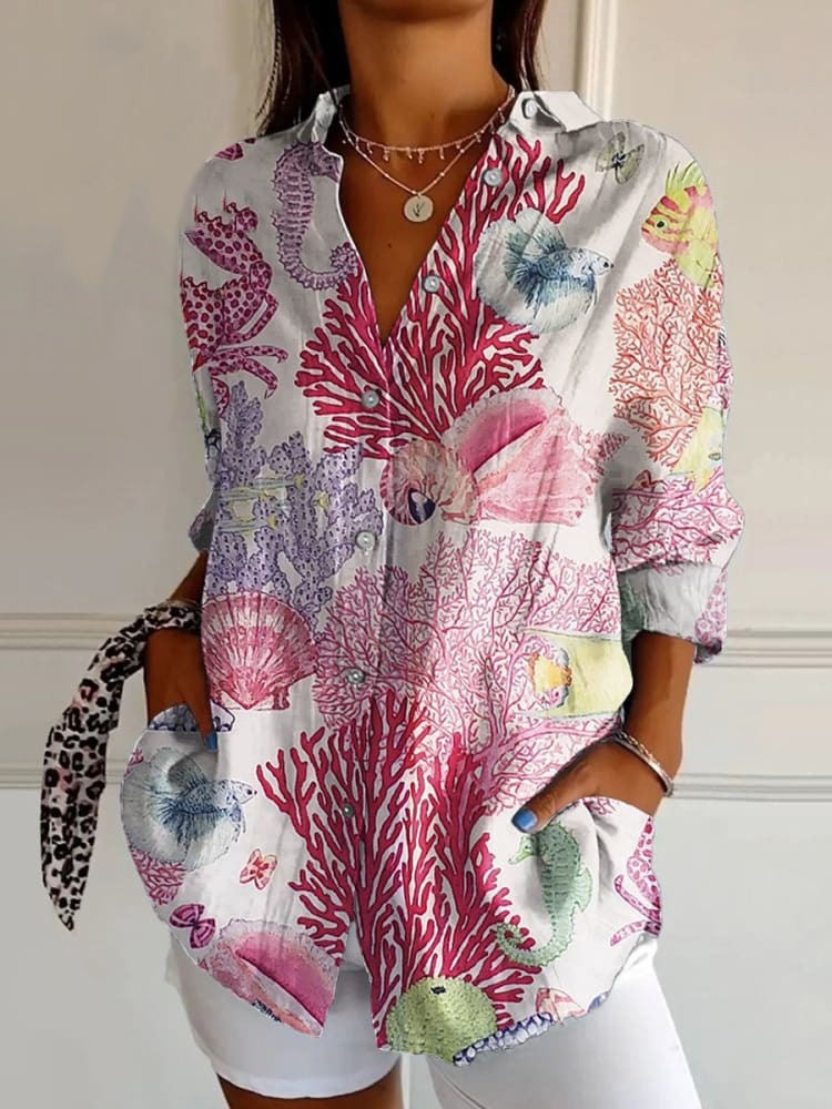 New Women's Long Sleeved Shirt For Summer Fashion, 3D Printed Shirt With Floral Pattern