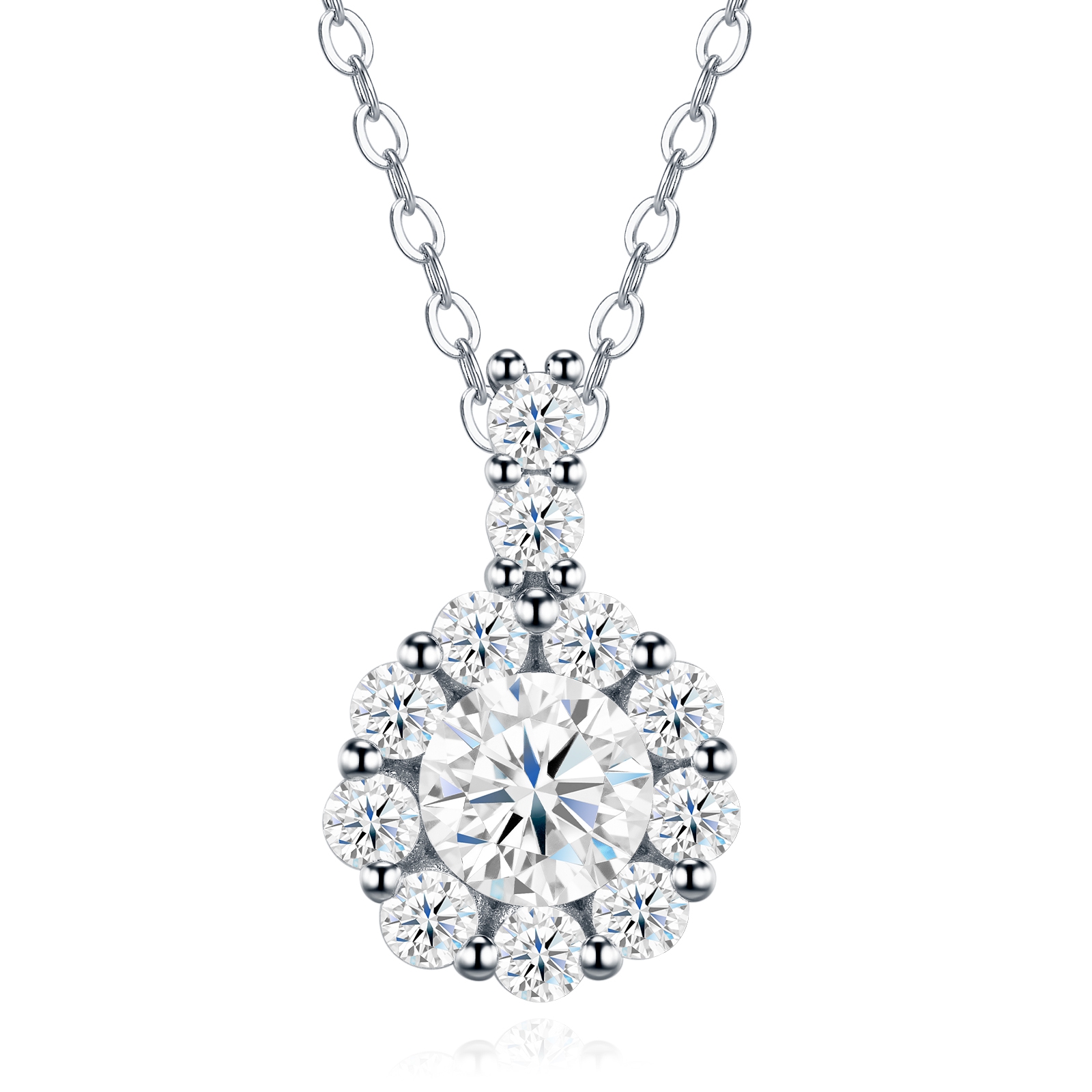 S925 Sterling Silver 1ct D Color VVS1 Moissanite Necklace 40cm Halo Design Platinum Plated GRA Certified Gift Box
