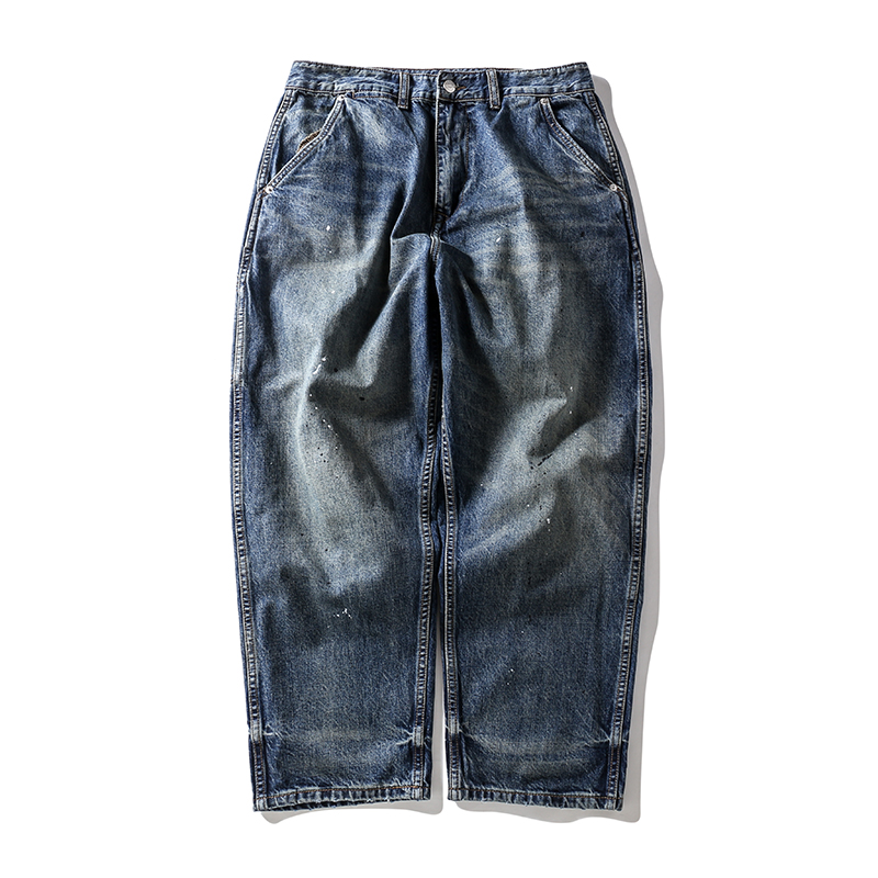 Loose Retro Washed, Old, Ink-splashing Straight-leg Trendy Cropped Jeans