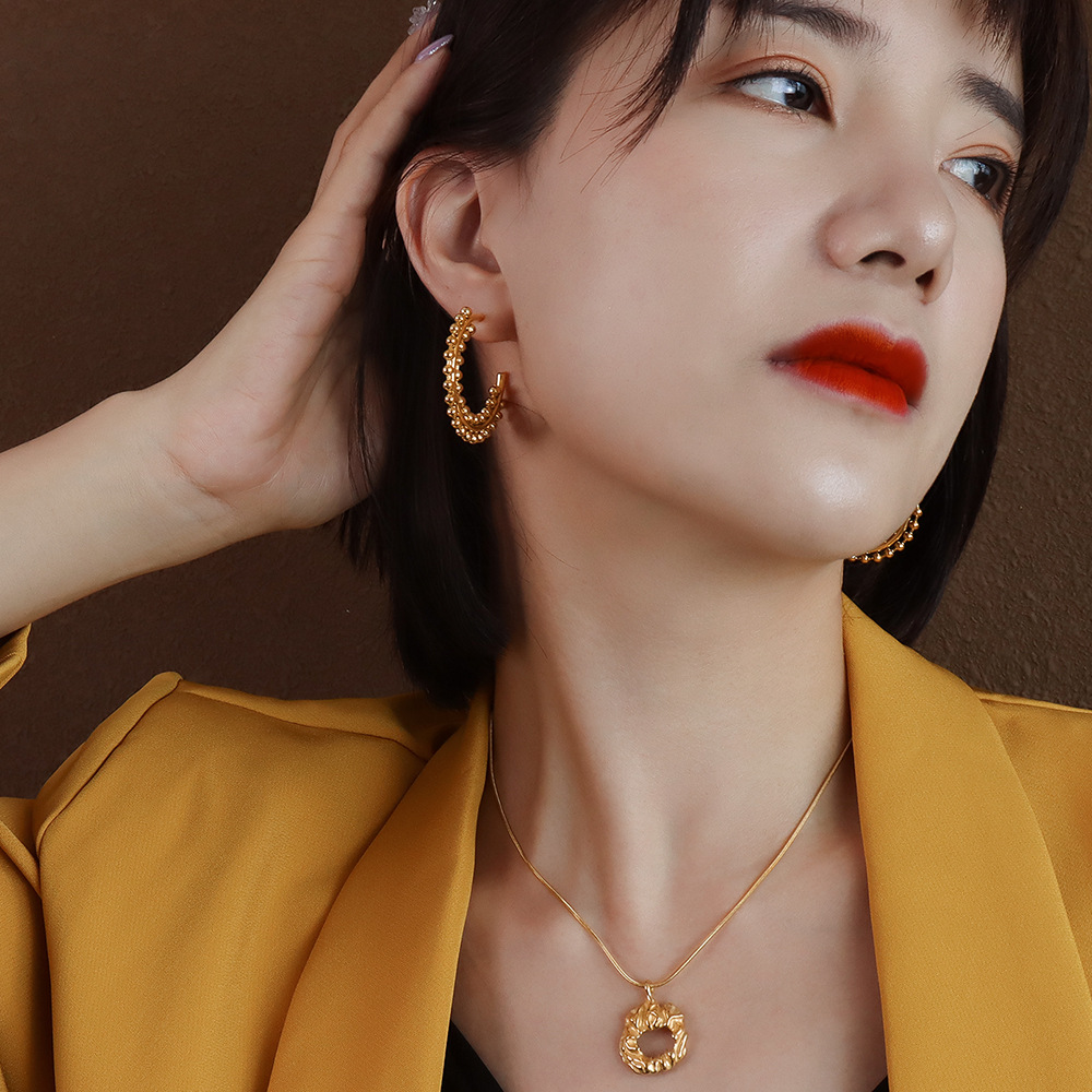 Stitching C Shaped Earrings Small Jewelry Titanium Steel 18k Gold Plated