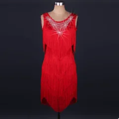Latin Dance Competition Costume Three-step Square Dance Dress - Red - View 1