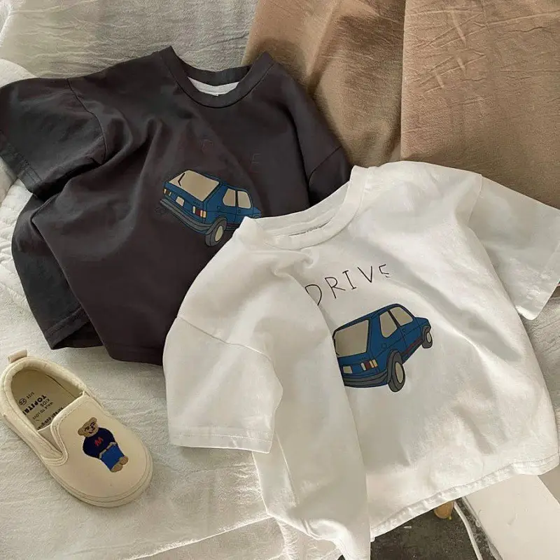 Boys' Cartoon Car Short-sleeved Cotton T-shirt