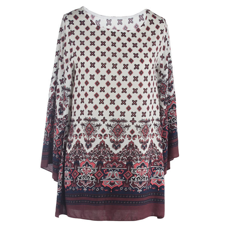 Printed Plus Size Loose Sleeve Positioned Flower Dress White - Shop at LoveMi