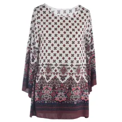 Printed Plus Size Loose Sleeve Positioned Flower Dress - White - View 1