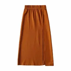 Women's Solid Color High Slit Mid-Length Bag Hip Skirt - Caramel - View 1