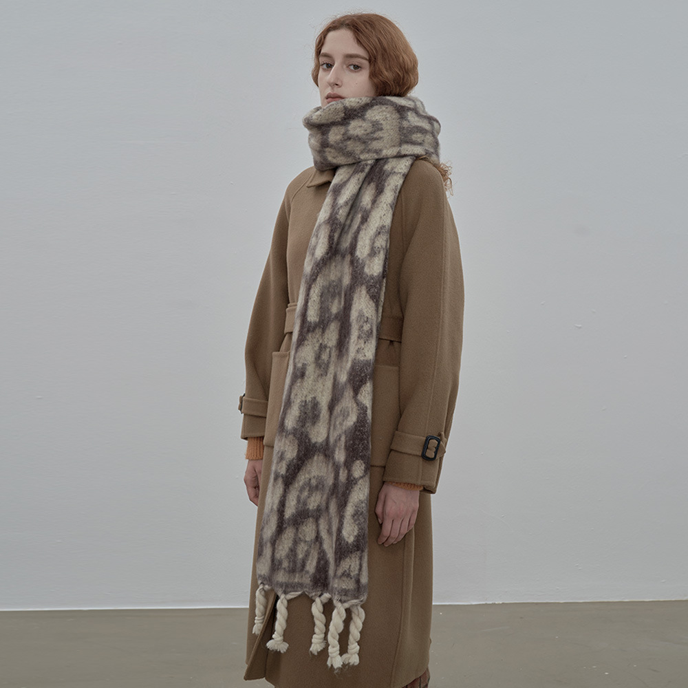 Classic Hand Knotted Fringed Leopard Scarf