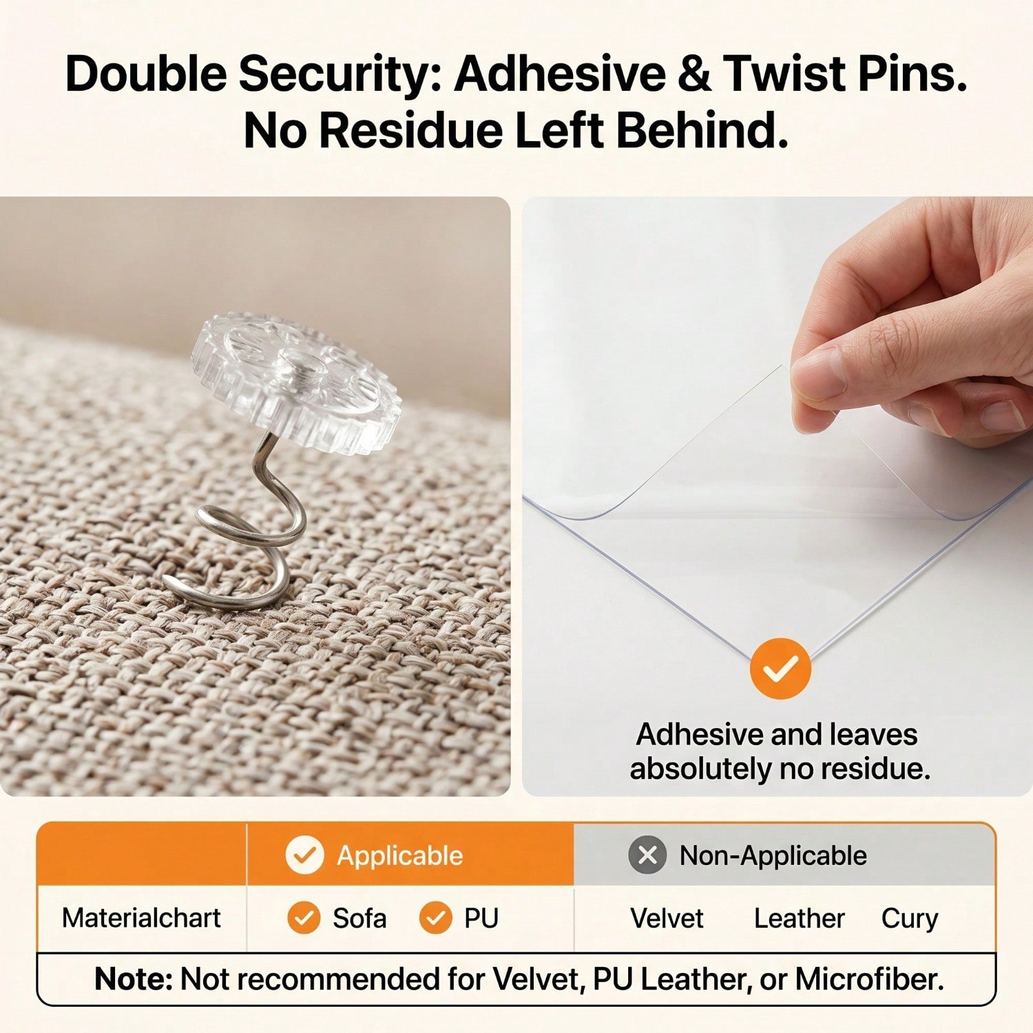 Cat Scratch Furniture Protector Set 16 Clear Sheets 70 Twist Pins, Invisible Anti Scratch Guards For Sofa, Door, Bed, Table, Cabinet view 5