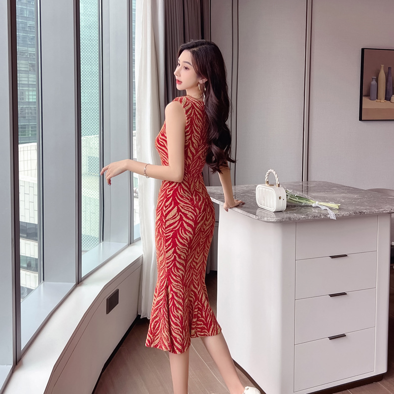 Print Fishtail Sheath Dress
