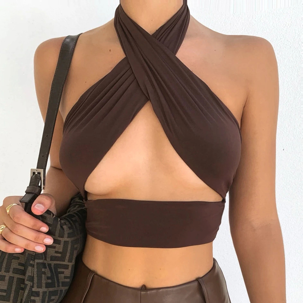 Title 3, Halter Neck Wrap Top Solid Color Hollow