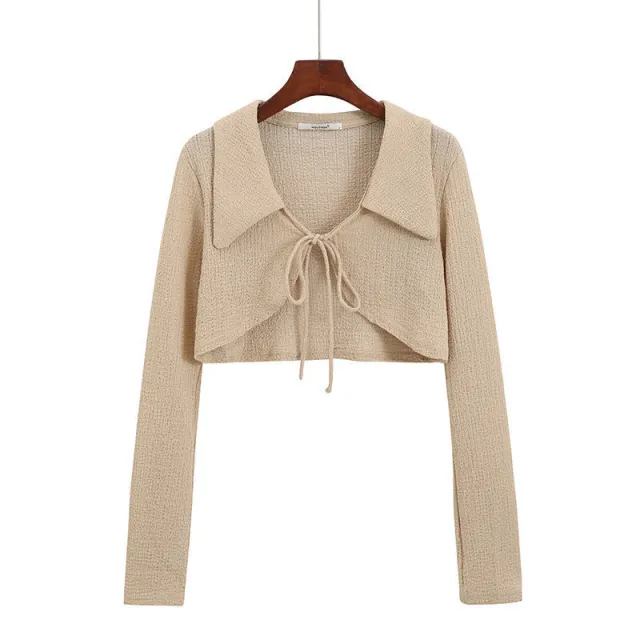 Polyester Small Fragrance Thin Short Outer Cardigan Khaki - Shop at LoveMi