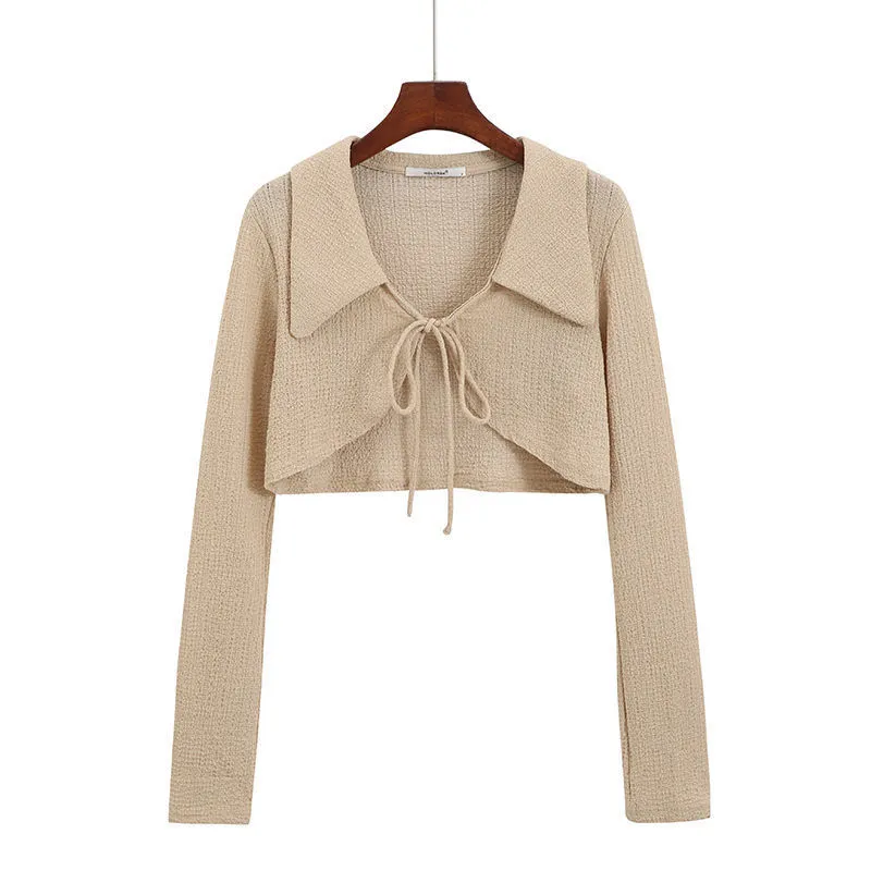 Polyester Small Fragrance Thin Short Outer Cardigan - Khaki