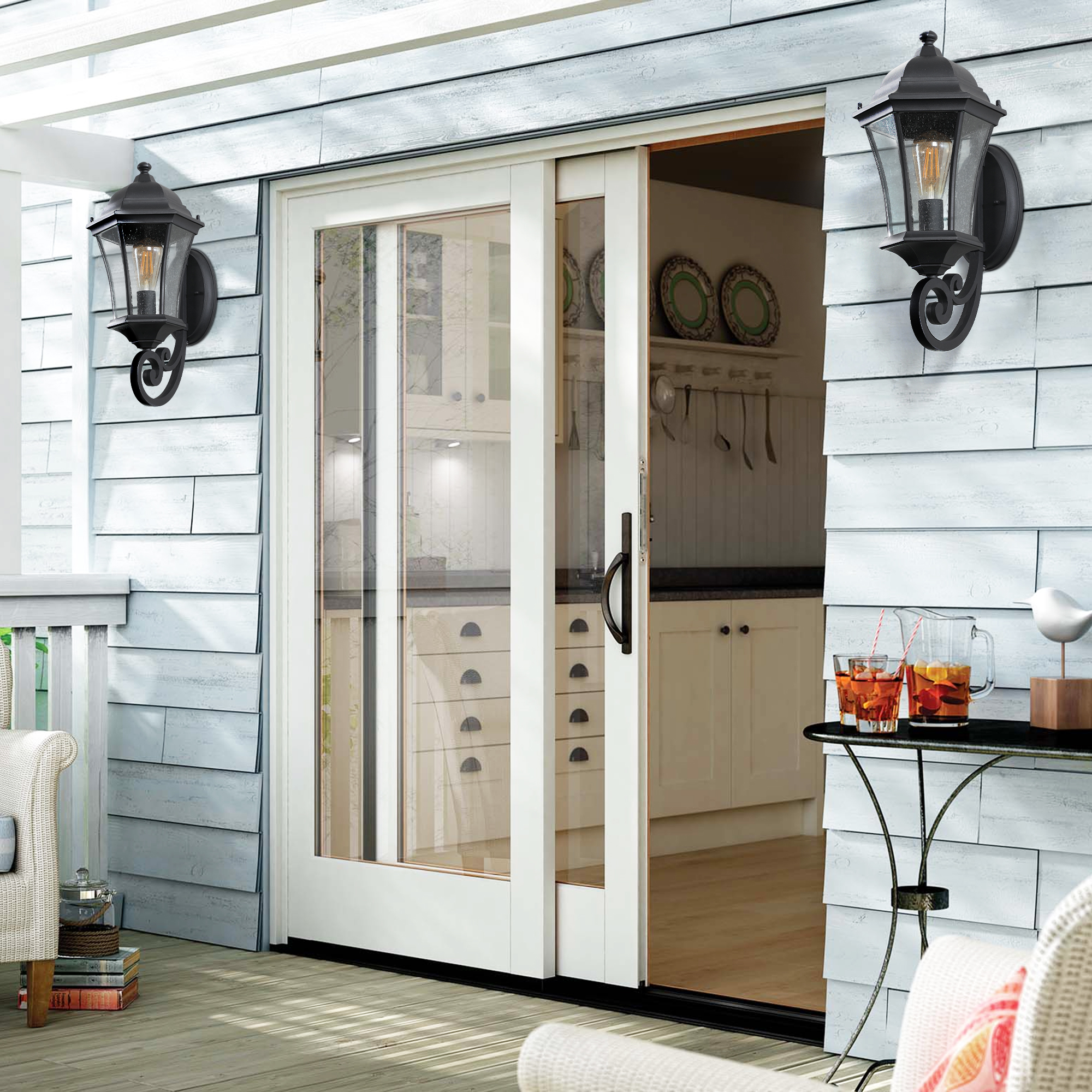 2-Pack Vintage Wall-Mounted Outdoor Lantern Light  Elegant Black Metal Sconce For Porch, Patio, And Garden Lighting Bulb Not Included