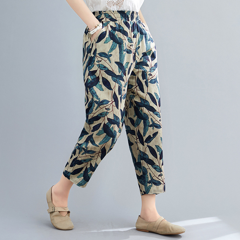 Title 3, Printed Cotton Linen Pants Women