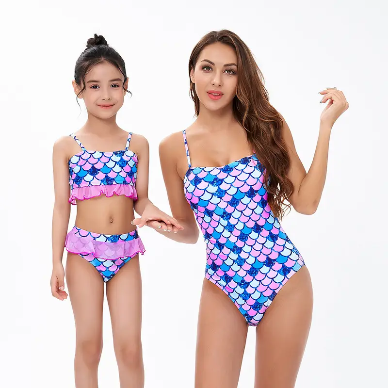 Parent-child Mermaid Scale Print Bikini