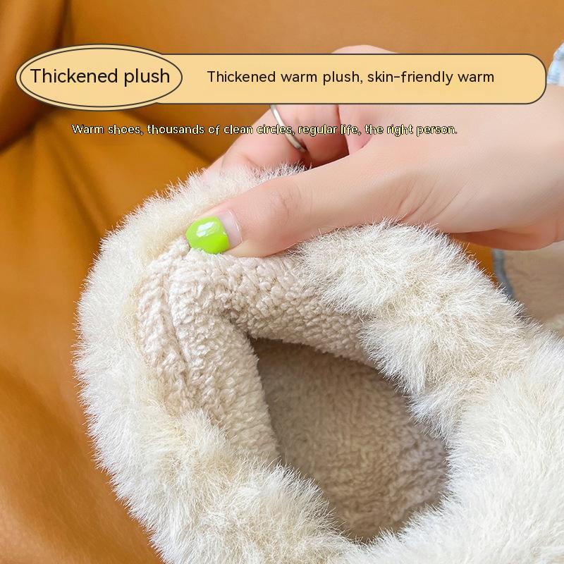 Title 4, Cute Plush Thickened Ankle Wrap Cotton Slippers...