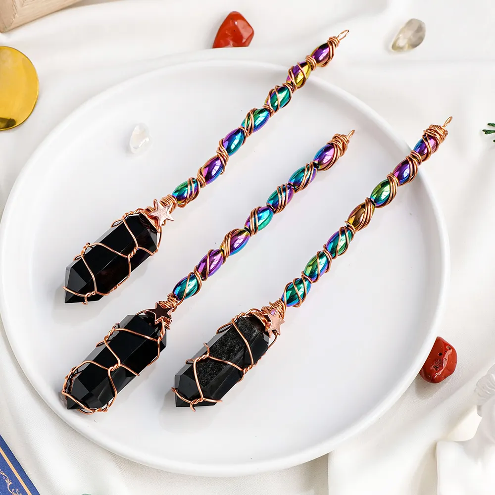 Natural Crystal Obsidian Double Pointed Column Scepter