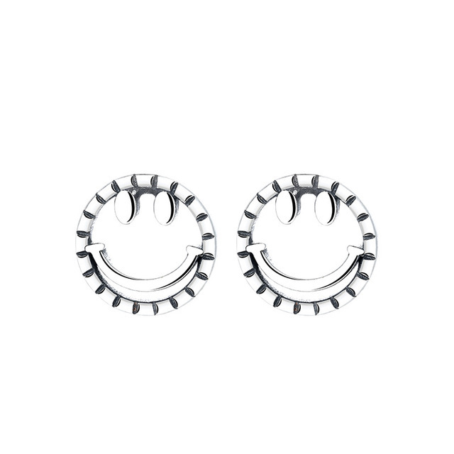 S925 Sterling Silver Simple Smile Face Earrings