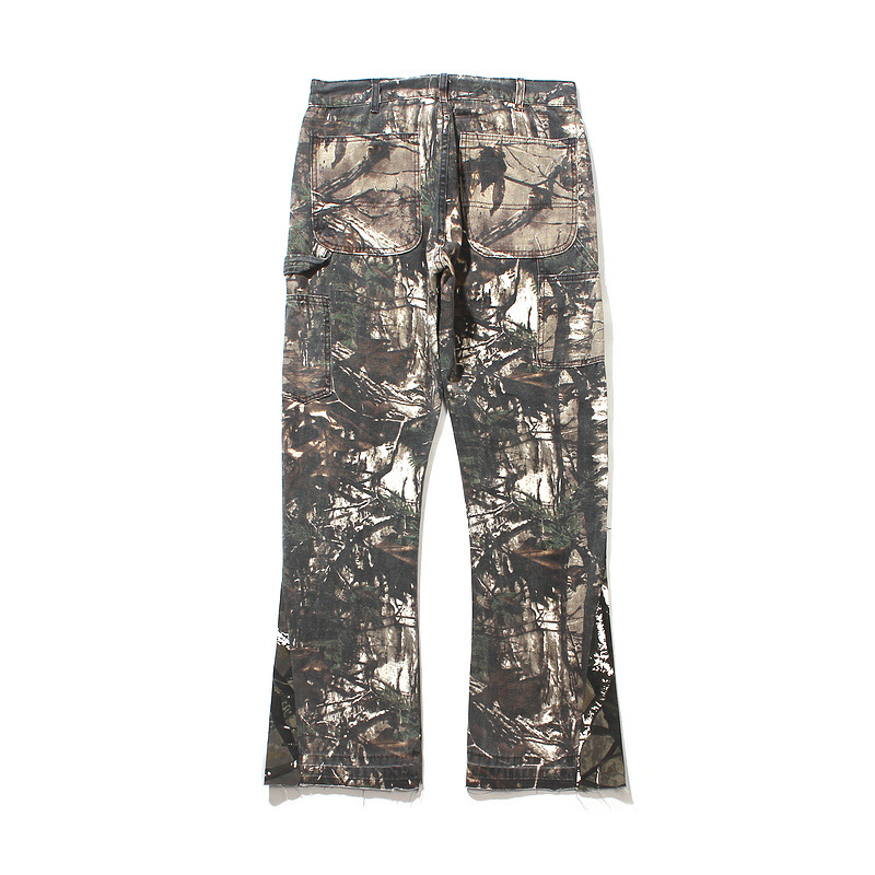 High Street Tide Brand Leaf Camouflage Stitching Flared Overalls