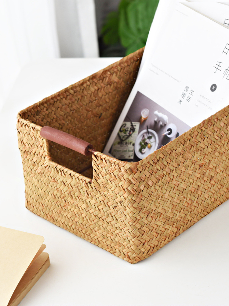 Seagrass Woven Solid Wood Storage Basket (Primary color-S)