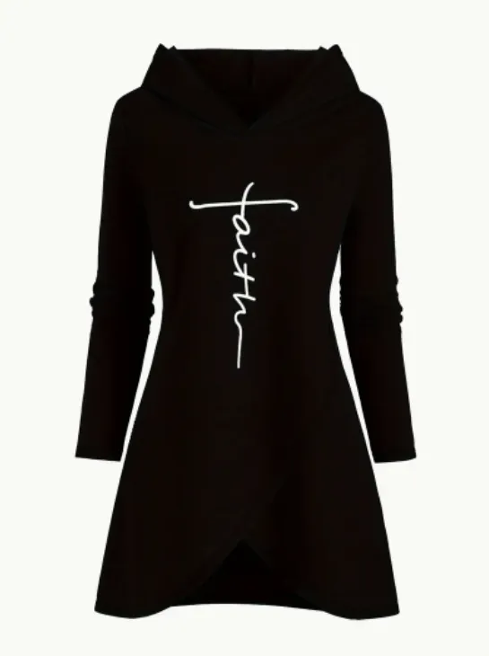 Women's Casual Letter Print Hoodie With Cross Front Design Black - Shop at LoveMi