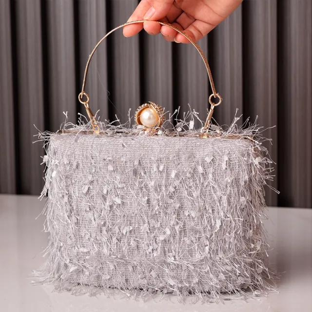 Tassel Handbags Women Dress Party Evening Bag Fashion Luxury Designer Square Bags Crossbody Shoulder Bag Ladies Grey - Shop at LoveMi