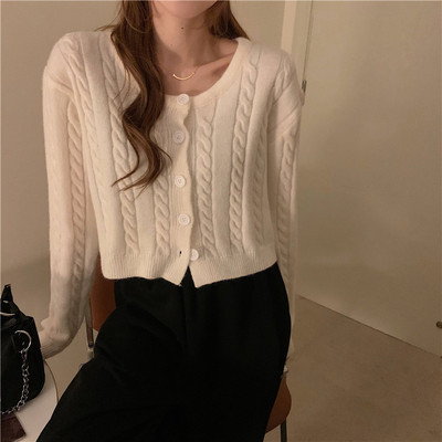 Title 5, Round Neck Twist Short Knit Solid Color Sweater