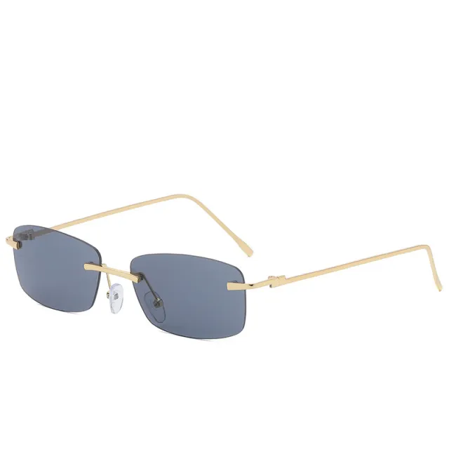Fashion Rimless Cut edge Sunglasses Ocean Lens Sunglasses Black Gray - Shop at LoveMi
