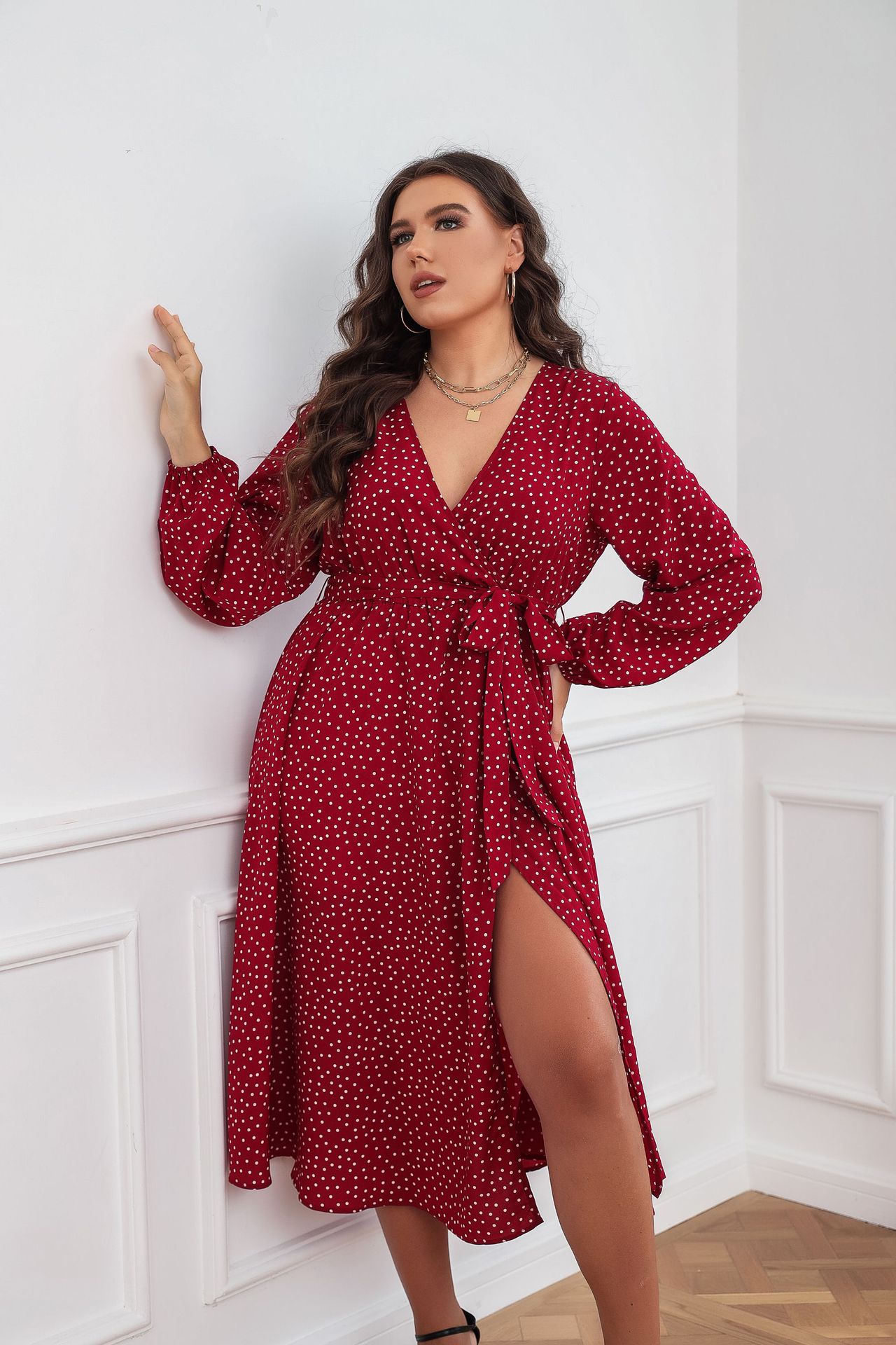 Autumn And Winter Swing Temperament Commute Polka Dot Long Sleeve Dress