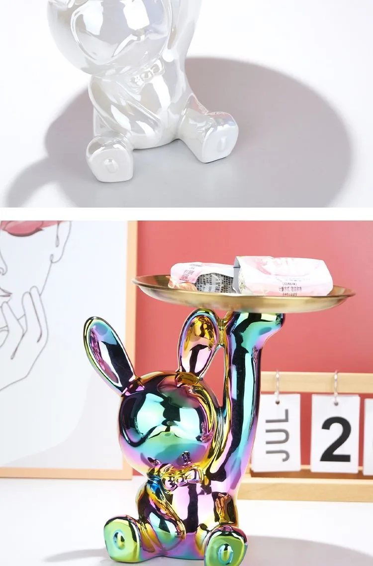 Title 17, Ins Silver Astronaut Rabbit Tray Figurines Pigg...