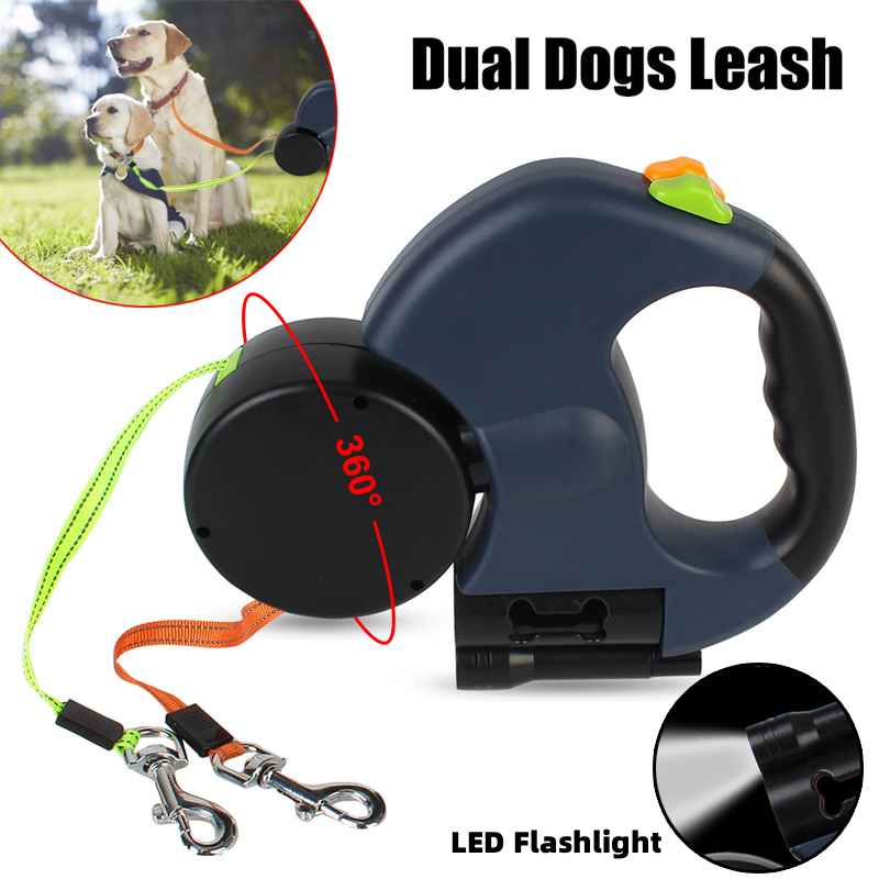 Doppel-Hundeleine mit LED-Licht
