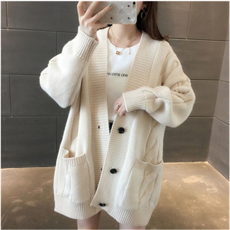 New Twist Knit Sweater Mid Length Solid Color