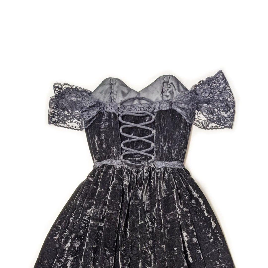 Dark Pullover Solid Color Black Mid Waist Temperament Gothic Style Long Swing Lace Dress