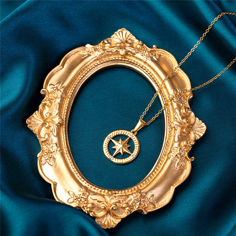 New Titanium Steel Jewelry Compass Octagram Pendant