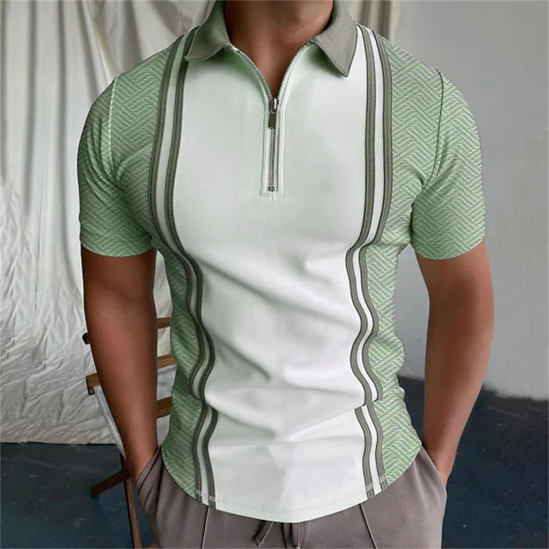 Title 2, Mens Short Sleeved Zipper Polyester Shirt — Br...