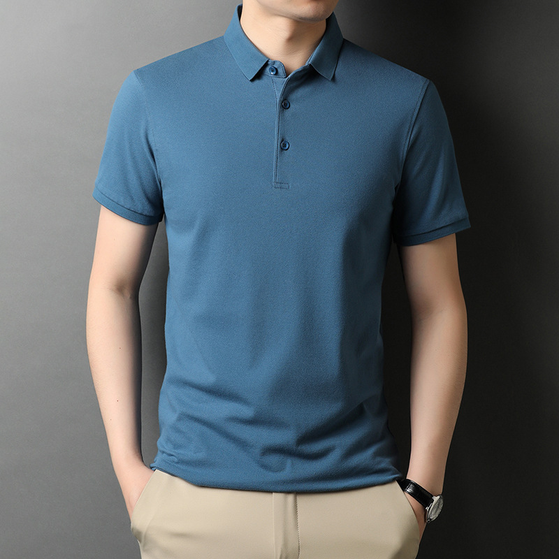 Fashion Simple Men's Lapel Solid Color Short Sleeves