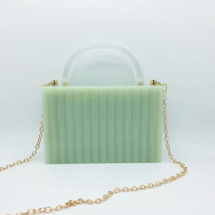 Vertical Striped Acrylic Clutch Small Square Bag With Transparent Handle - Transparent