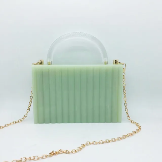 Vertical Striped Acrylic Clutch Small Square Bag With Transparent Handle Transparent - Shop at LoveMi