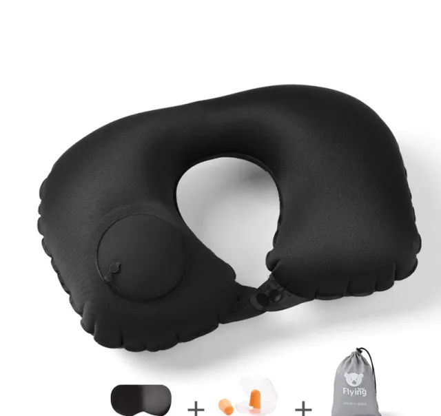 Portable Travel Inflatable U Shaped TPU Pillow Black - Shop at LoveMi