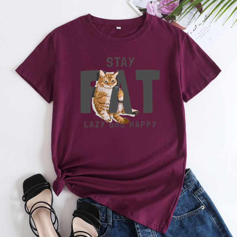 Title 13, Damesmode losse kat letter print katoen ronde h...