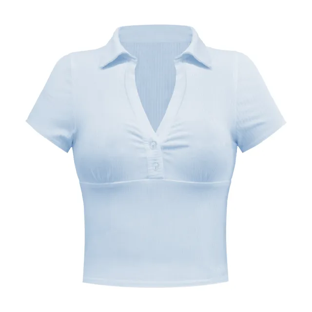 Fashion Summer Women's Retro Chic Waist Shirt Blue - Shop at LoveMi