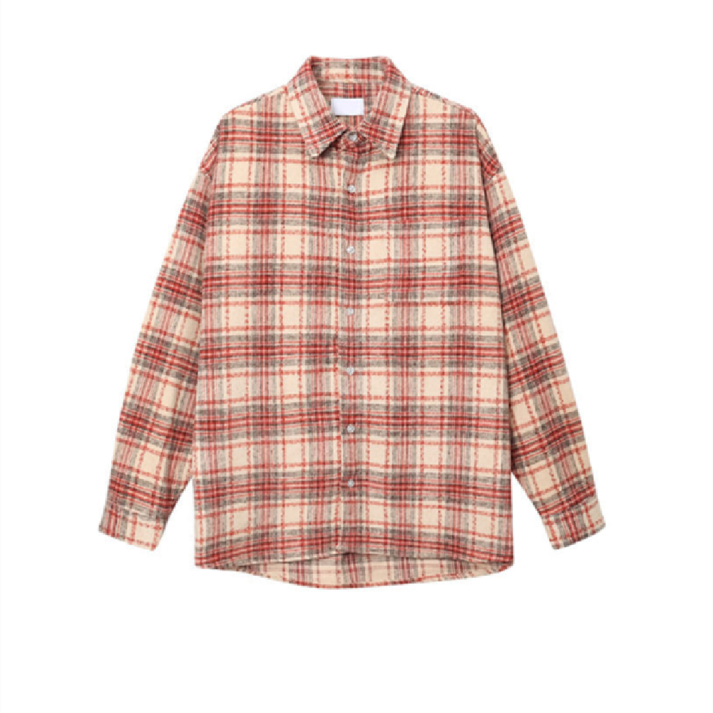 Woolen Plaid Long-sleeved Shirt