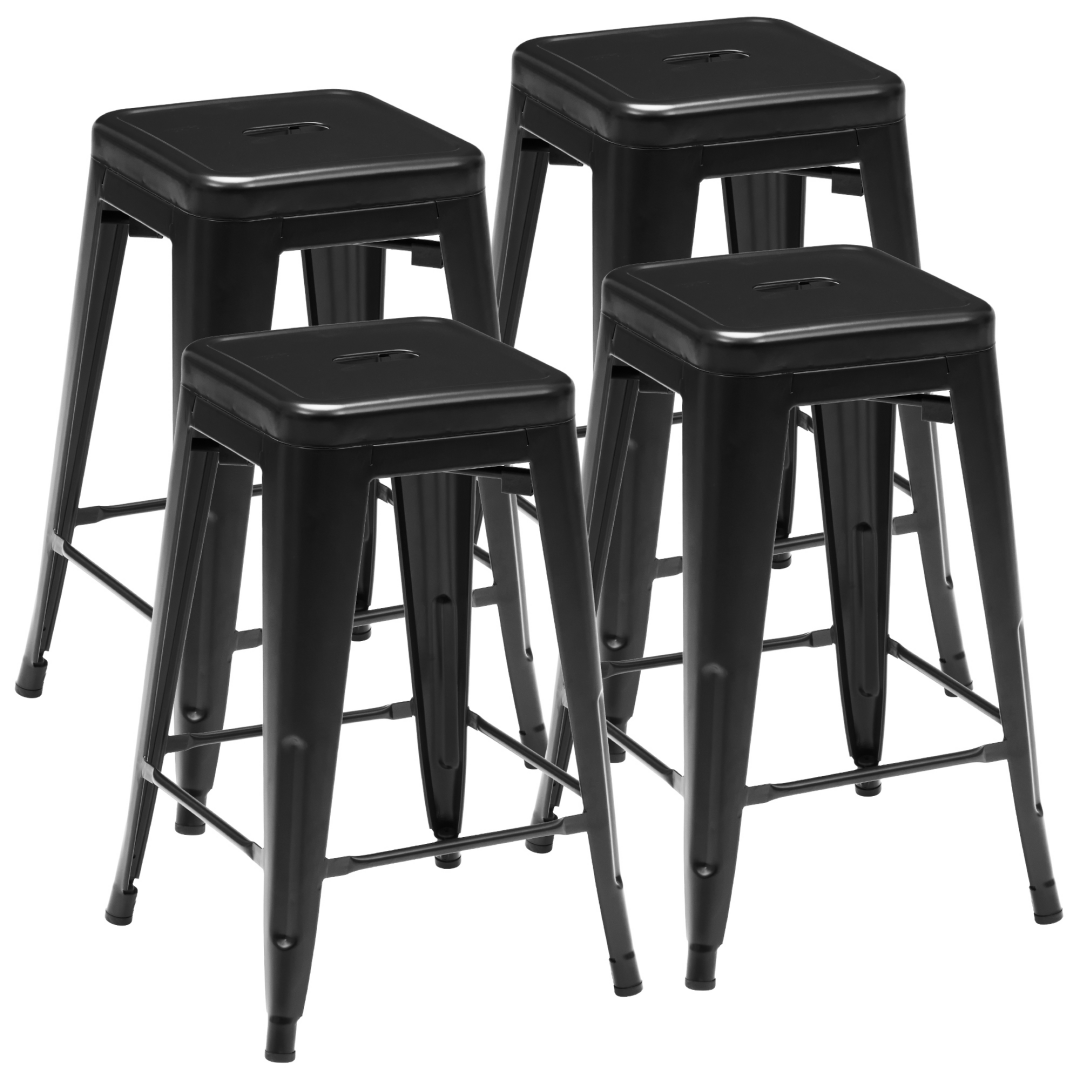 24 Inches Metal Bar Stools Set Of 4, Backless Counter Height Bar Stools For Kitchen, Outdoor Stackable Stools --No Assembly Required