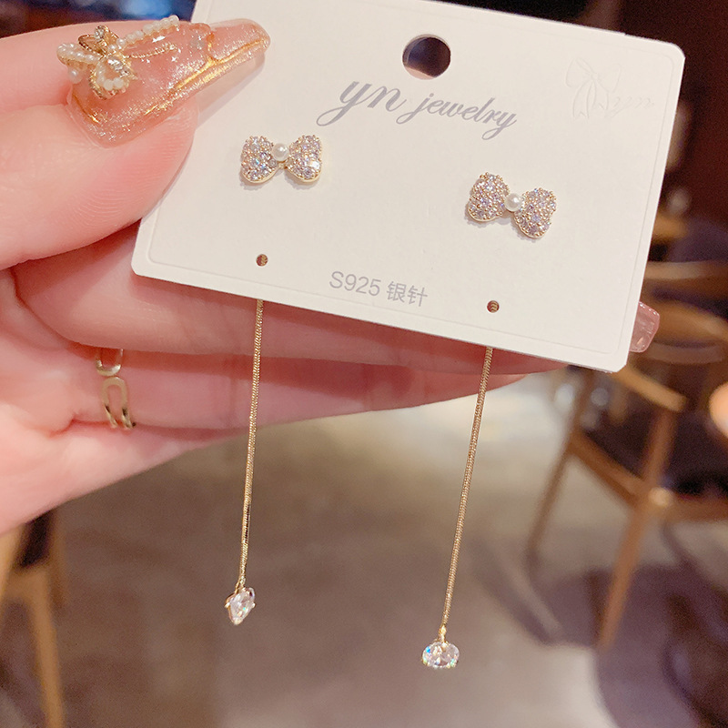 Korean Geometric Long Opal Fringed Pearl Flower Earrings