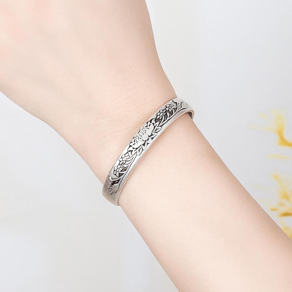 Matte Black Lotus Leaf Vintage Thai Silver Bracelet Female Demeanor Zen